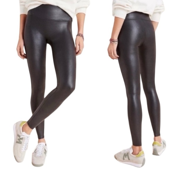 SPANX Faux Leather Leggings Women’s Medium Petite MP Black HighRise Pant Legging - Picture 1 of 12